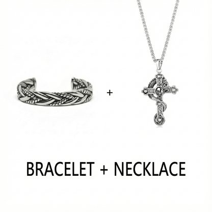 Combo Cobra Cross Pendant × Twisted Texture Bangle Bracelet| Bold Style Set for Men - THE MEN THING
