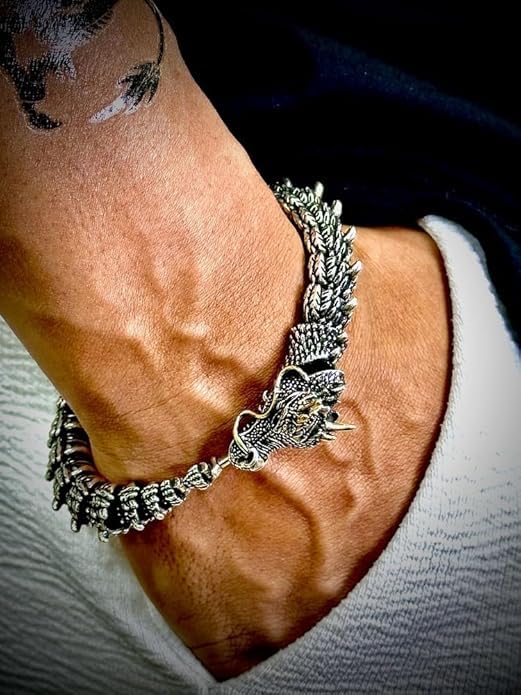 Combo – Golden Horn Titanium Pendant with 24″ Chain + Vintage Wyvern Copper Bracelet (9 inch) - THE MEN THING