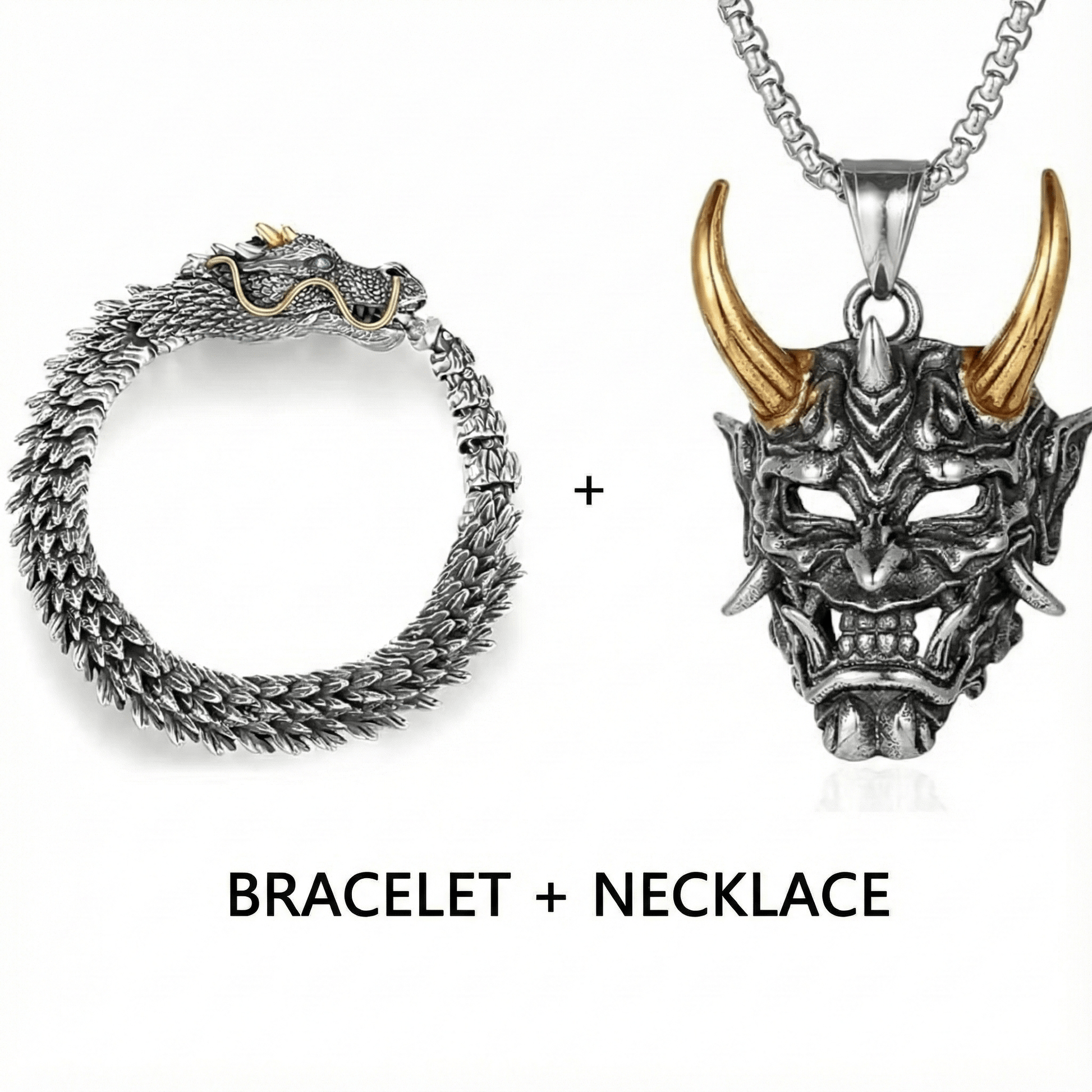 Combo – Golden Horn Titanium Pendant with 24″ Chain + Vintage Wyvern Copper Bracelet (9 inch) - THE MEN THING