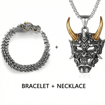 Combo – Golden Horn Titanium Pendant with 24″ Chain + Vintage Wyvern Copper Bracelet (9 inch) - THE MEN THING