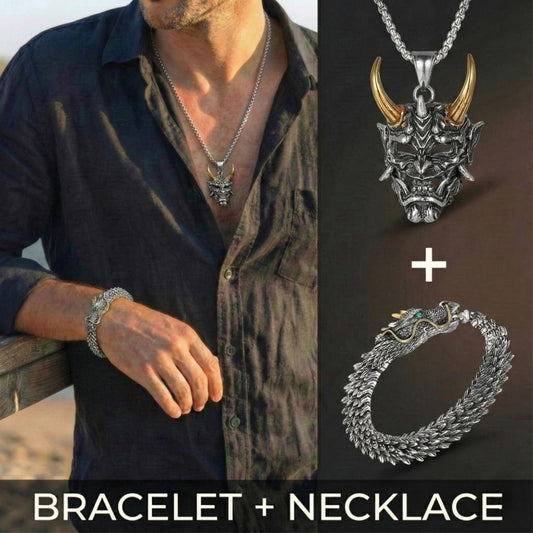 Combo – Golden Horn Titanium Pendant with 24″ Chain + Vintage Wyvern Copper Bracelet (9 inch) - THE MEN THING