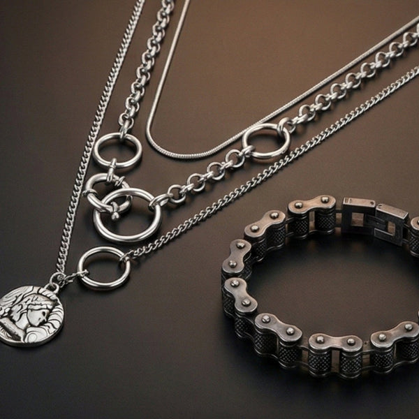 Combo — Knight Mark European Chain × Biker Chain Bracelet | Premium Steel Style Duo
