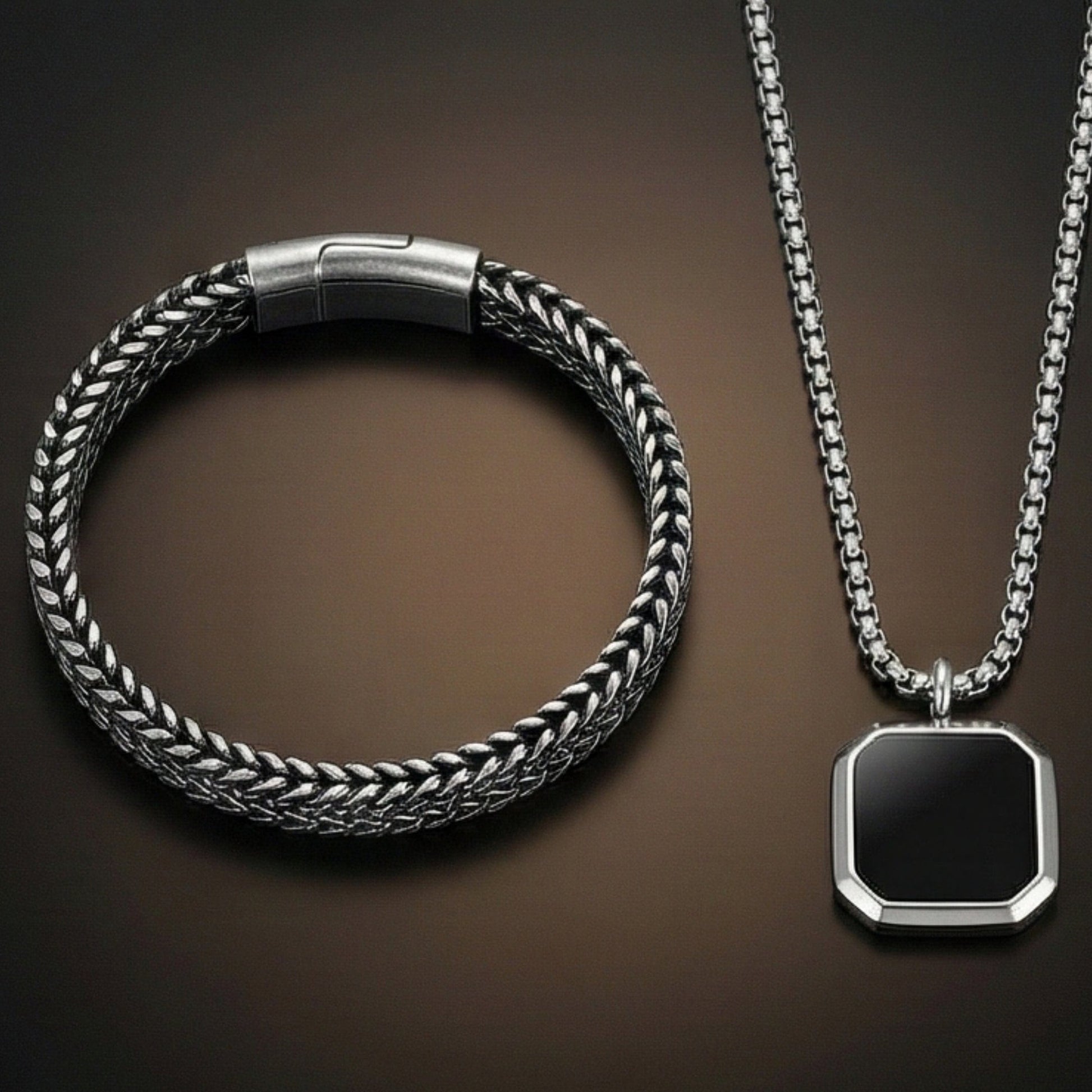 Combo OCTAGON GEO (T) Pendant × DOUBLE FRANCO LINK Bangle Bracelet | Bold Style Set for Men - THE MEN THING
