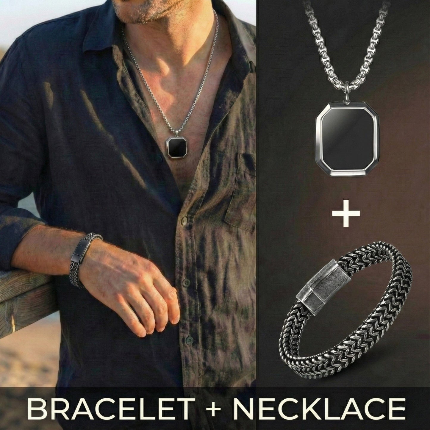 Combo OCTAGON GEO (T) Pendant × DOUBLE FRANCO LINK Bangle Bracelet | Bold Style Set for Men - THE MEN THING