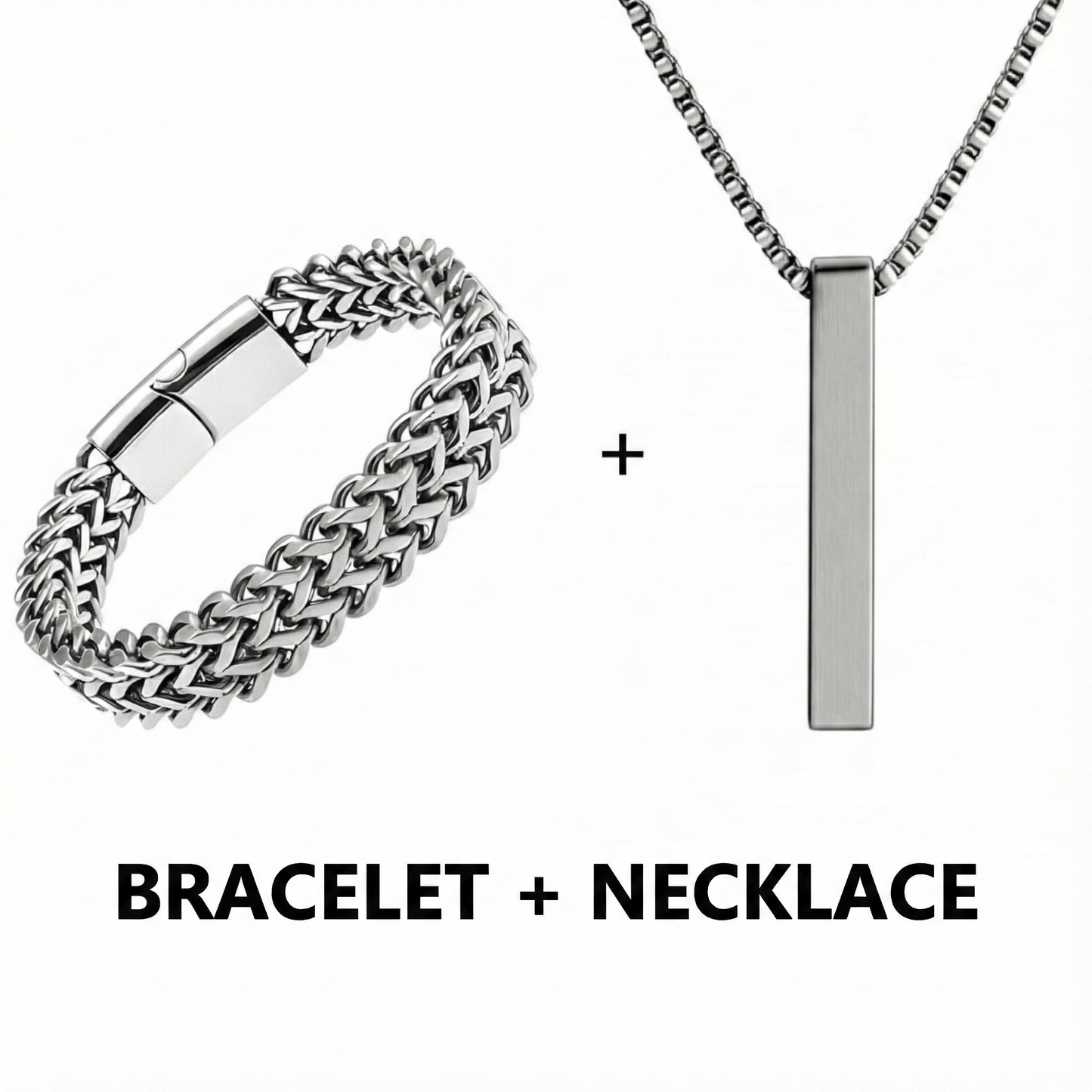 Combo – Titanium Mesh Link Bracelet (11.5mm) + Ultra-Polished Cuboid Bar Pendant with 24″ Chain - THE MEN THING
