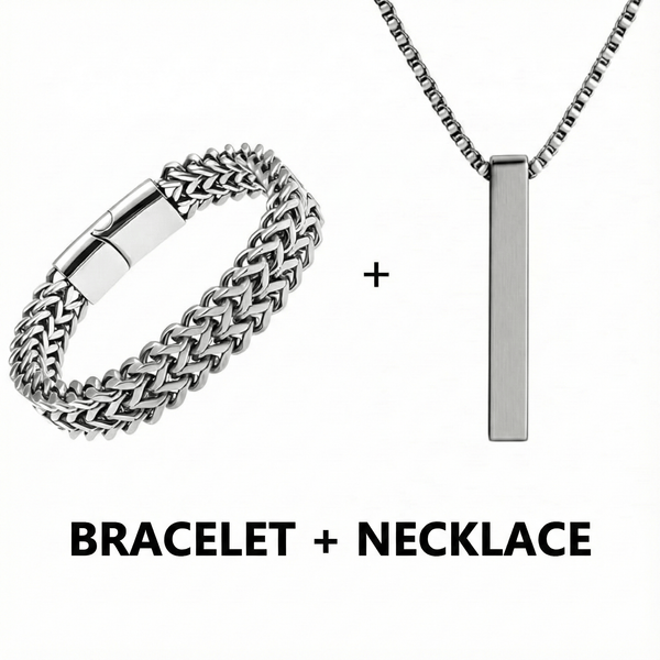 Combo – Titanium Mesh Link Bracelet (11.5mm) + Ultra-Polished Cuboid Bar Pendant with 24″ Chain