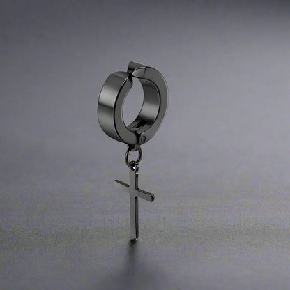 DANGLING CROSS BLACK - Non-Piercing Pure Titanium Steel Earring for Men & Boys (2 Pcs) - THE MEN THING