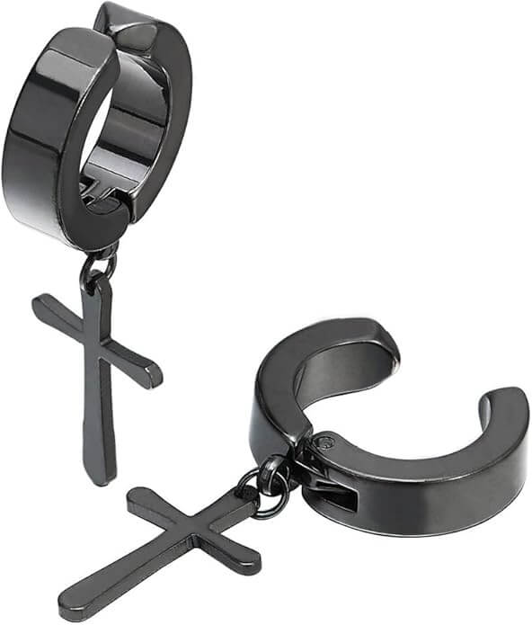 DANGLING CROSS BLACK - Non-Piercing Pure Titanium Steel Earring for Men & Boys (2 Pcs) - THE MEN THING