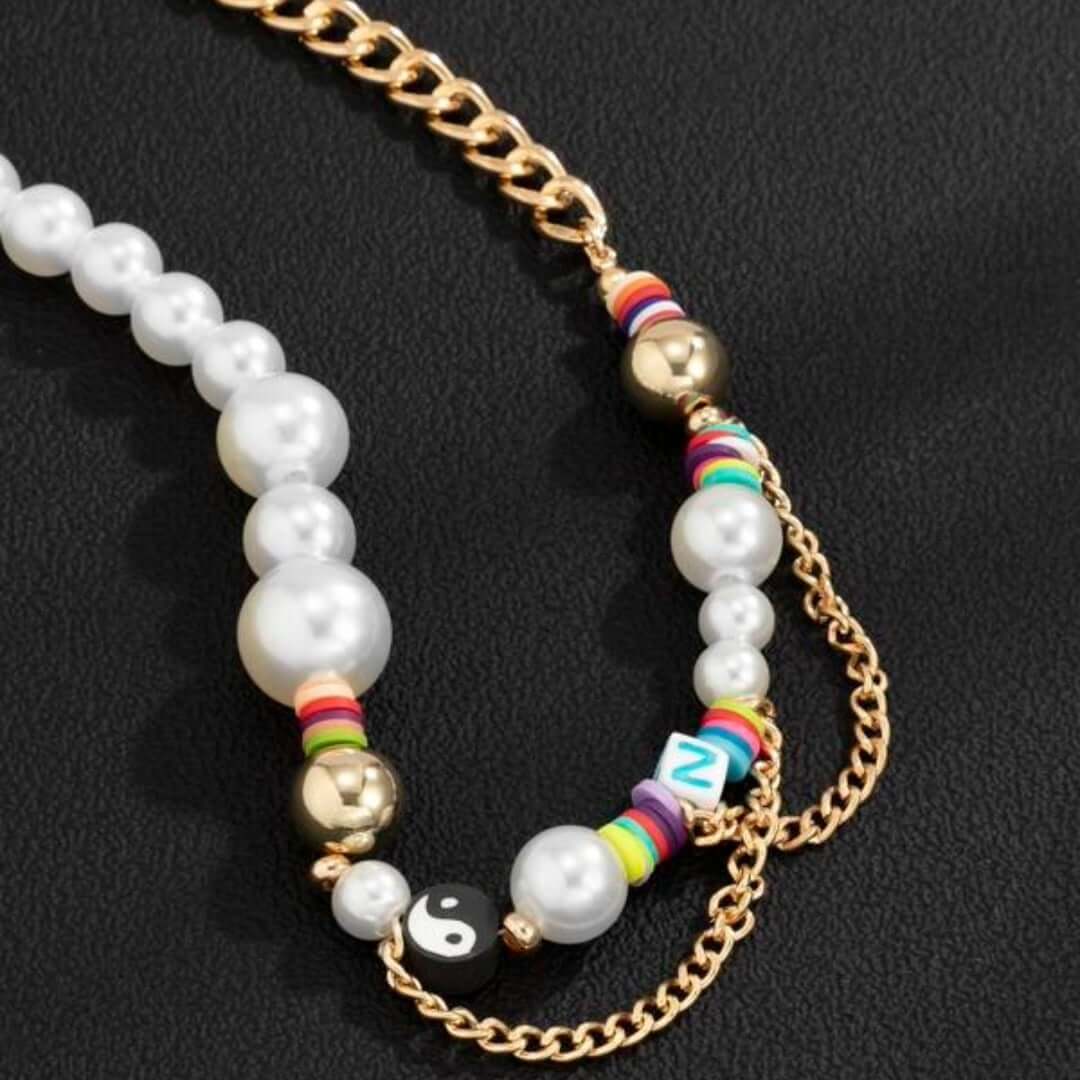DARE TO WEAR PEARL -  Pearl Necklace for Men - Half Pearl Half Gold Toned Chain Necklace for Mens & Boys (21 inch with adjustable cable chain) - THE MEN THING