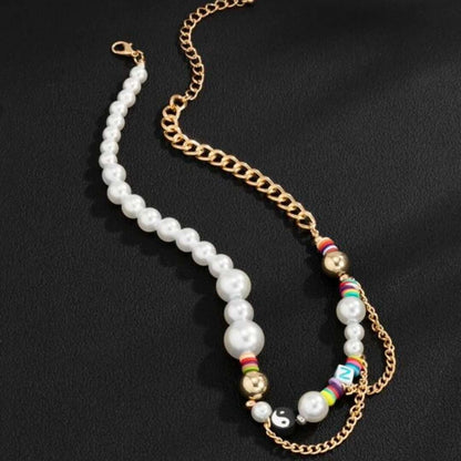 DARE TO WEAR PEARL -  Pearl Necklace for Men - Half Pearl Half Gold Toned Chain Necklace for Mens & Boys (21 inch with adjustable cable chain) - THE MEN THING