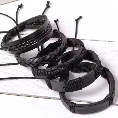 DARK ALPHA -  5 Pcs Genuine Braided Leather Bracelet Set for Men & Boys (8 inch) - THE MEN THING