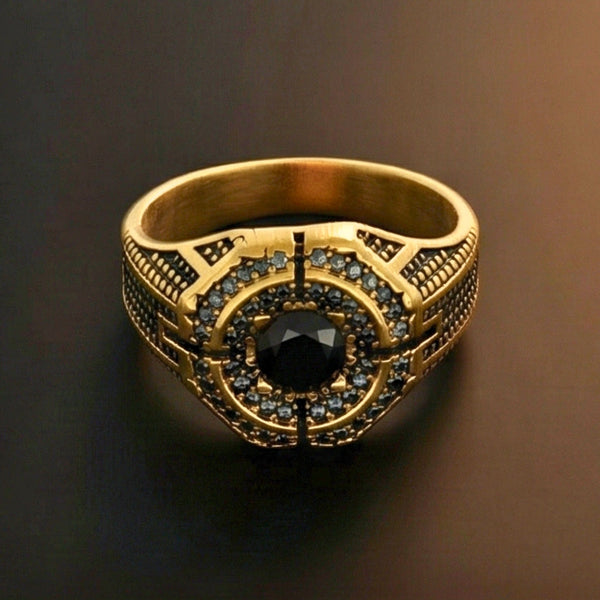 DARK CITADEL - GOLDEN - Pure Stainless Steel Men’s Gold-Black Plated Ring (Size : 17-22-27)
