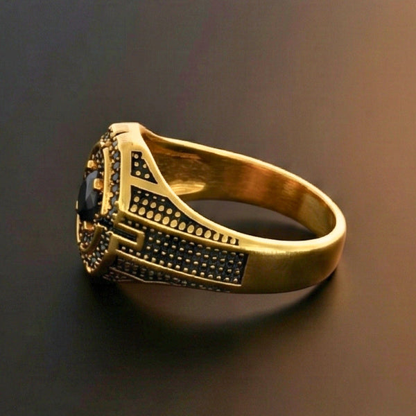 DARK CITADEL - GOLDEN - Pure Stainless Steel Men’s Gold-Black Plated Ring (Size : 17-22-27)