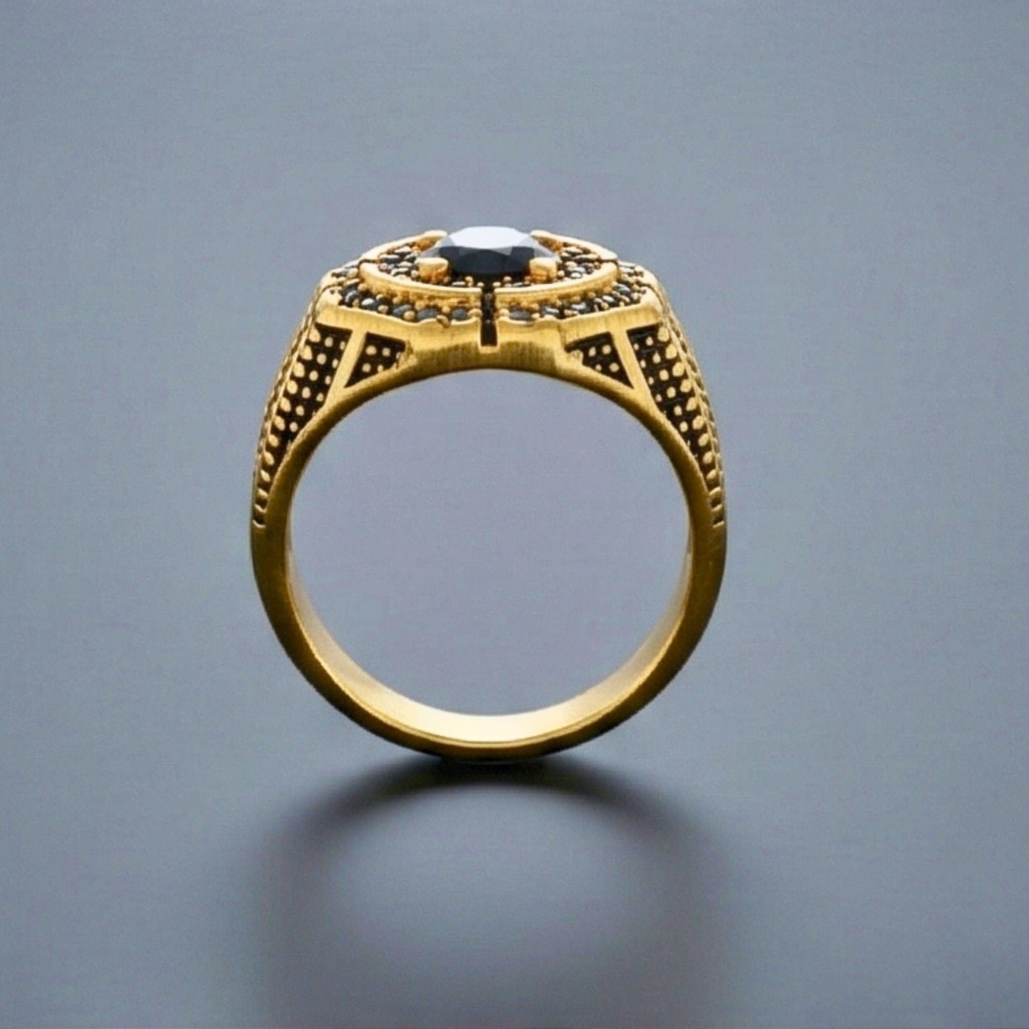 DARK CITADEL - GOLDEN - Pure Stainless Steel Men’s Gold-Black Plated Ring (Size : 17-22-27) - THE MEN THING