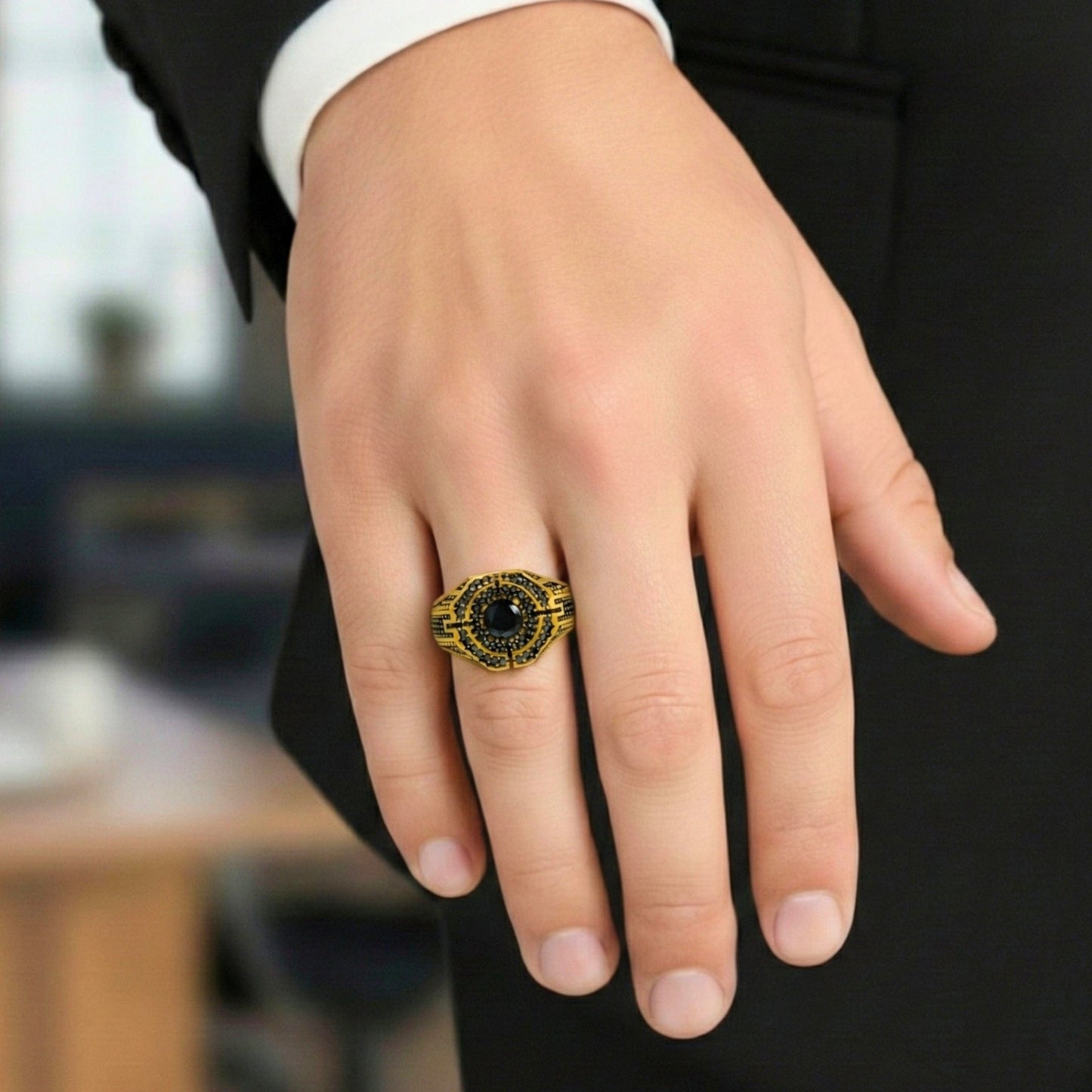 DARK CITADEL - GOLDEN - Pure Stainless Steel Men’s Gold-Black Plated Ring (Size : 17-22-27) - THE MEN THING