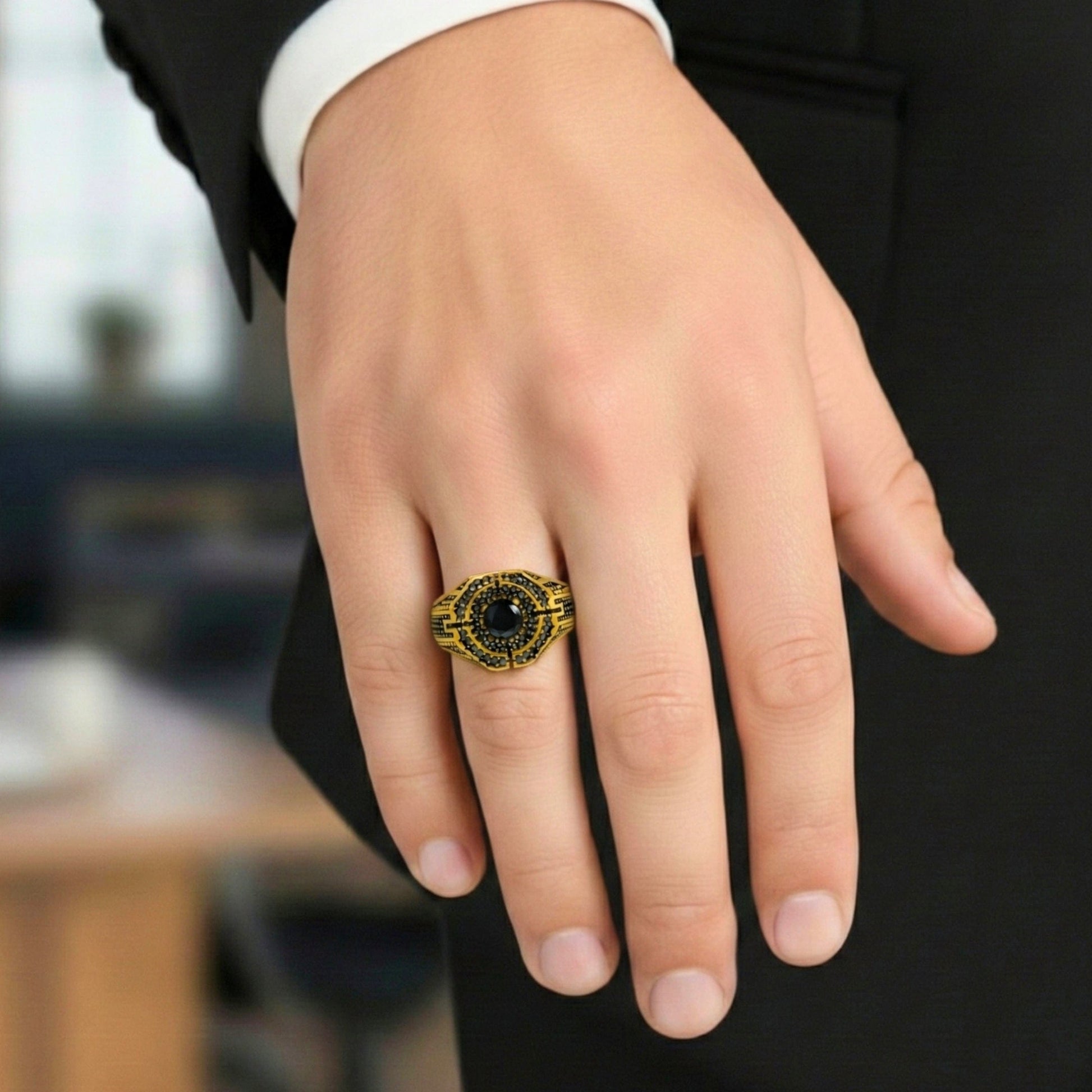 DARK CITADEL - GOLDEN - Pure Stainless Steel Men’s Gold-Black Plated Ring (Size : 17-22-27) - THE MEN THING