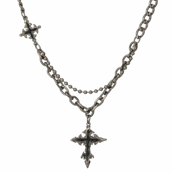 DARK CREED CROSS BLACK - 21mm Titanium Steel Pendant with 18 to 20inch Adjustable Cube 6mm Chain for Men & Boys