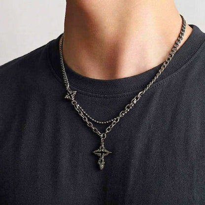 DARK CREED CROSS BLACK - 21mm Titanium Steel Pendant with 18 to 20inch Adjustable Cube 6mm Chain for Men & Boys - THE MEN THING