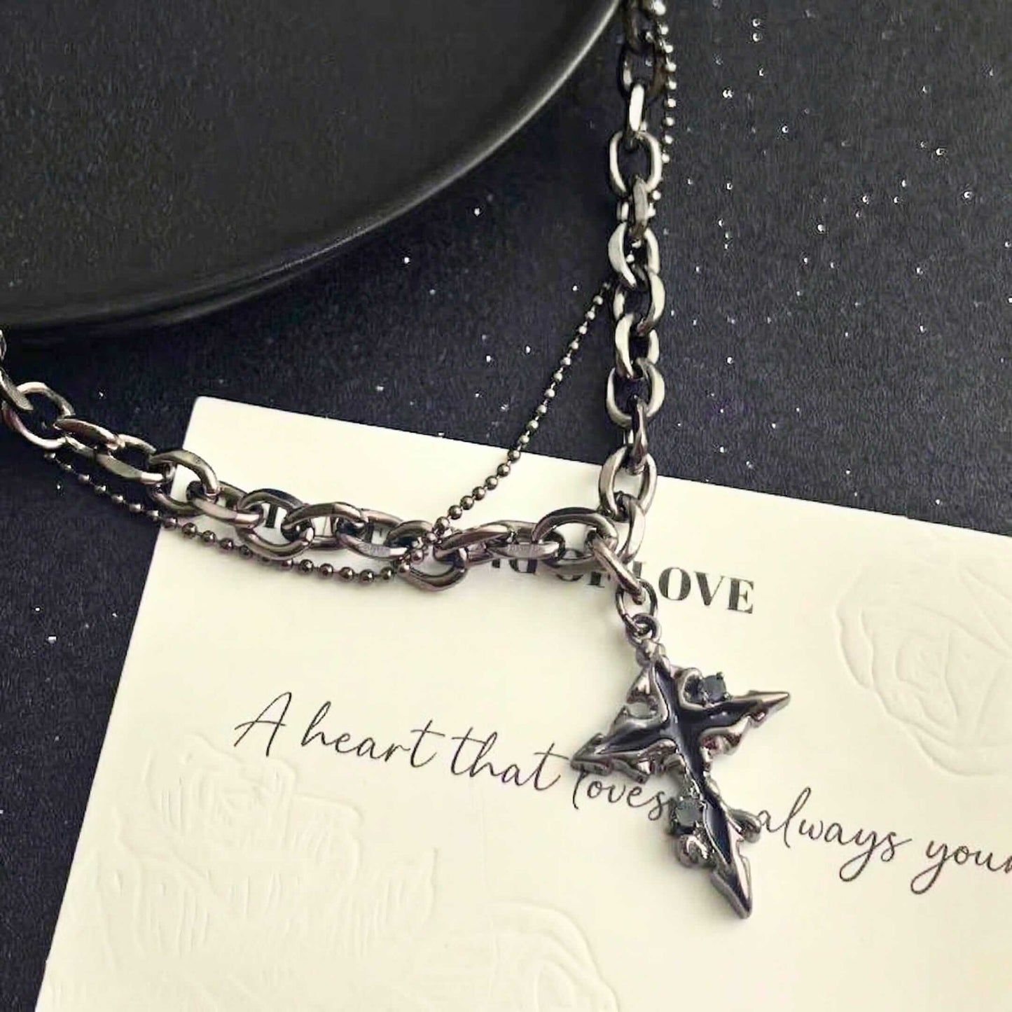 DARK CREED CROSS BLACK - 21mm Titanium Steel Pendant with 18 to 20inch Adjustable Cube 6mm Chain for Men & Boys - THE MEN THING
