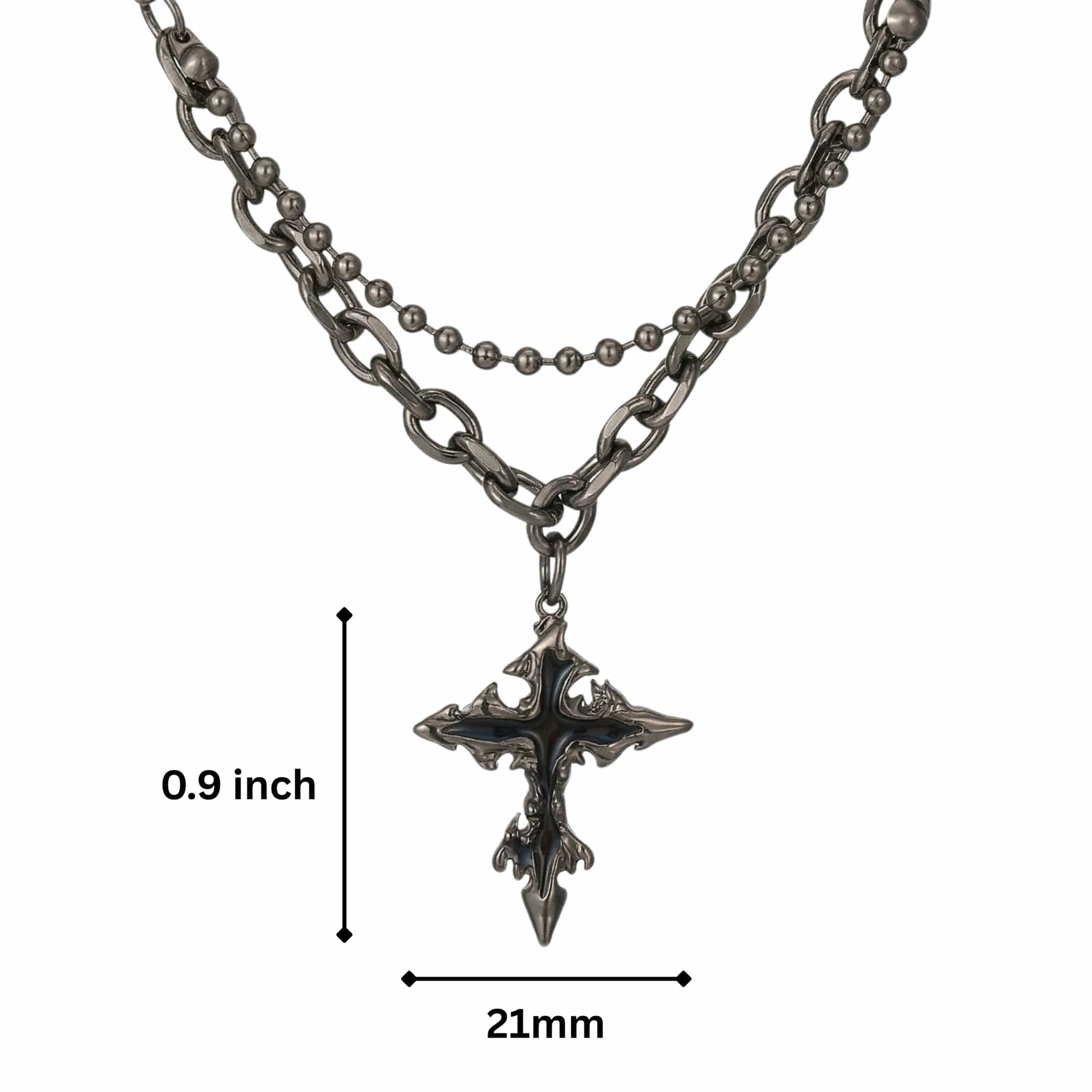 DARK CREED CROSS BLACK - 21mm Titanium Steel Pendant with 18 to 20inch Adjustable Cube 6mm Chain for Men & Boys - THE MEN THING