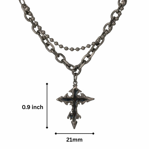 DARK CREED CROSS BLACK - 21mm Titanium Steel Pendant with 18 to 20inch Adjustable Cube 6mm Chain for Men & Boys
