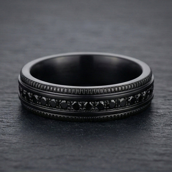 DARK CREST - Pure Stainless Steel Men’s Black-Plated Ring (Size : 17-22-27)