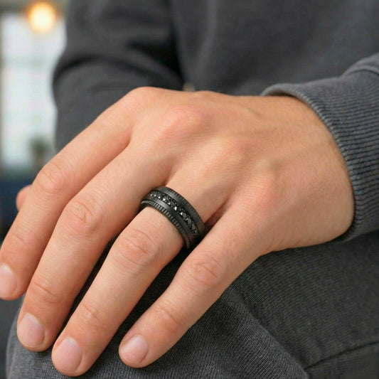 DARK CREST - Pure Stainless Steel Men’s Black-Plated Ring (Size : 17-22-27) - THE MEN THING