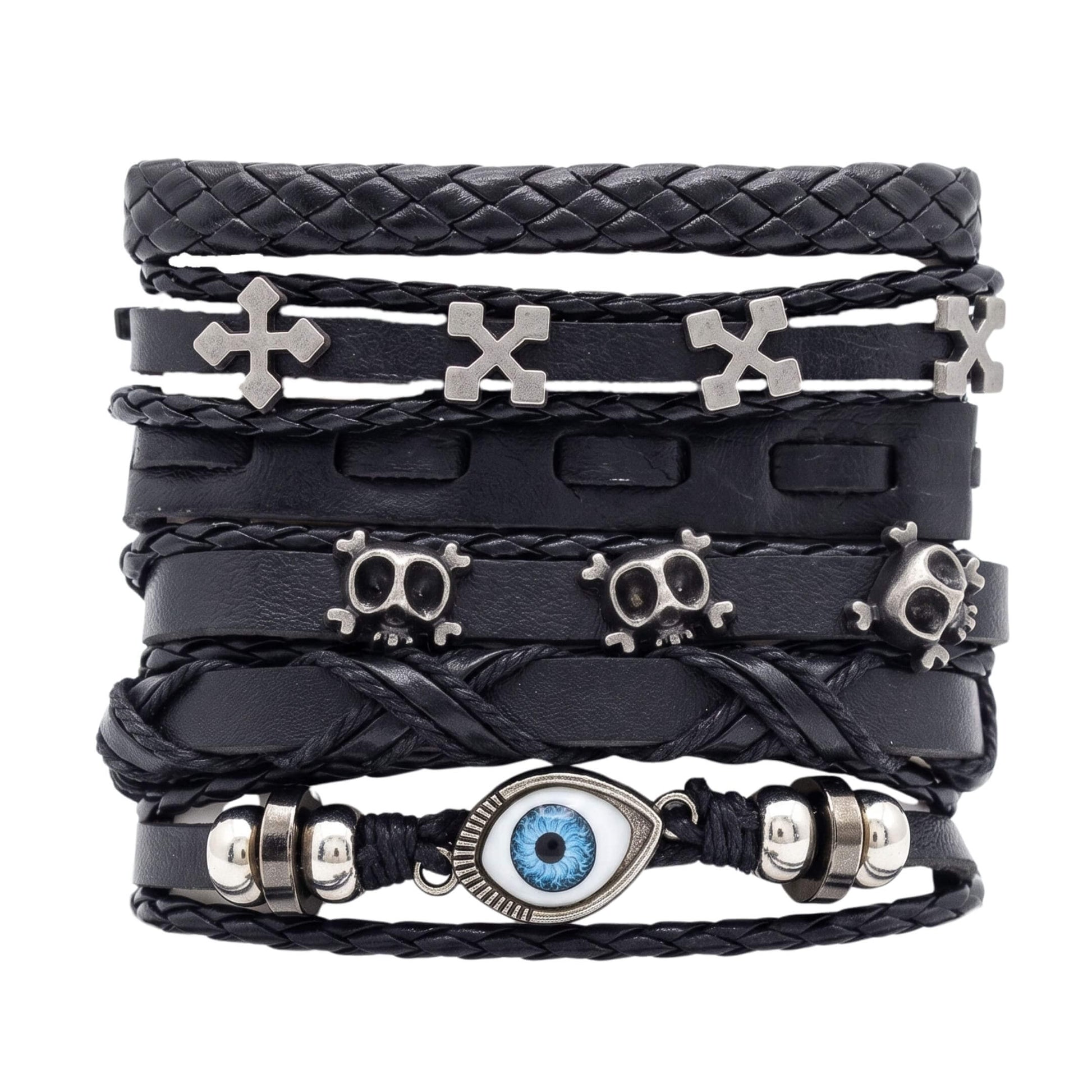 DARK EYE REAPER - 6 Pcs Genuine Leather Adjustable Bracelet for Men & Boys — Leather Bracelet for Men | THE MEN THING