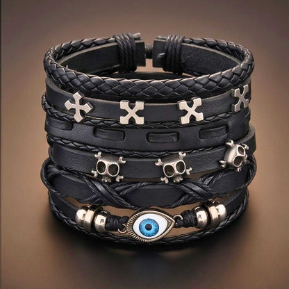DARK EYE REAPER - 6 Pcs Genuine Leather Adjustable Bracelet for Men & Boys — Leather Bracelet for Men | THE MEN THING