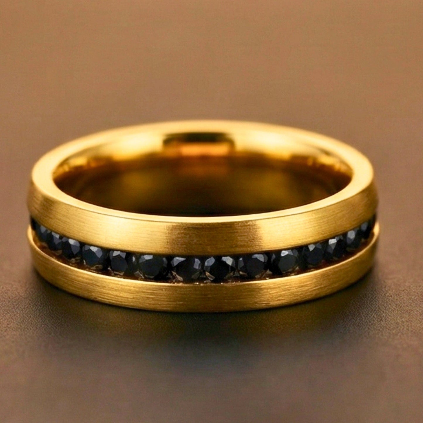 DARK INLAY GROOVE - GOLDEN - Pure Stainless Steel Men’s Gold Plated Ring (Size : 17-22-27) — Rings for Men | THE MEN THING