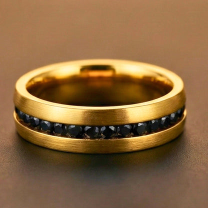 DARK INLAY GROOVE - GOLDEN - Pure Stainless Steel Men’s Gold Plated Ring (Size : 17-22-27) — Rings for Men | THE MEN THING