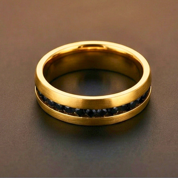 DARK INLAY GROOVE - GOLDEN - Pure Stainless Steel Men’s Gold Plated Ring (Size : 17-22-27)