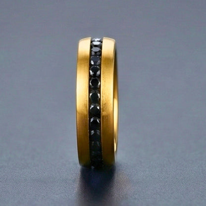 DARK INLAY GROOVE - GOLDEN - Pure Stainless Steel Men’s Gold Plated Ring (Size : 17-22-27) — Rings for Men | THE MEN THING