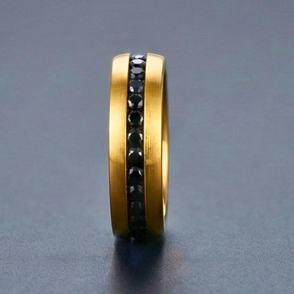 DARK INLAY GROOVE - GOLDEN - Pure Stainless Steel Men’s Gold Plated Ring (Size : 17-22-27)