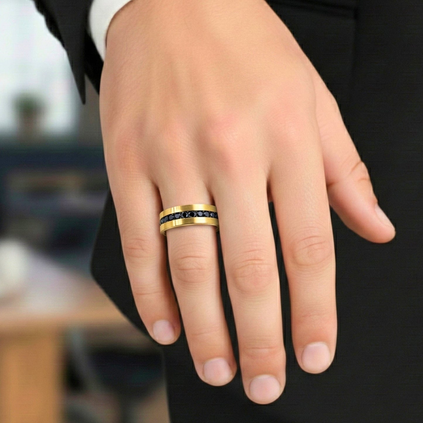 DARK INLAY GROOVE - GOLDEN - Pure Stainless Steel Men’s Gold Plated Ring (Size : 17-22-27) — Rings for Men | THE MEN THING