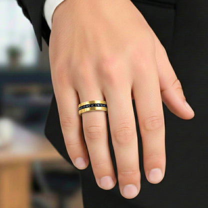 DARK INLAY GROOVE - GOLDEN - Pure Stainless Steel Men’s Gold Plated Ring (Size : 17-22-27) — Rings for Men | THE MEN THING