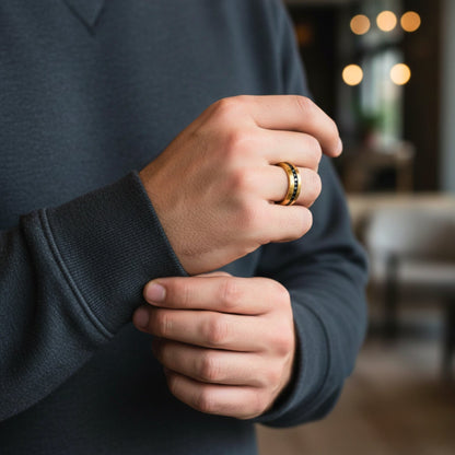 DARK INLAY GROOVE - GOLDEN - Pure Stainless Steel Men’s Gold Plated Ring (Size : 17-22-27) — Rings for Men | THE MEN THING