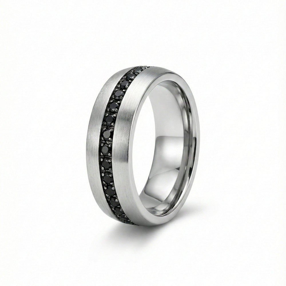 DARK INLAY GROOVE - STEEL - Pure Stainless Steel Men’s Steel-Plated Ring (Size : 17-22-27) - THE MEN THING