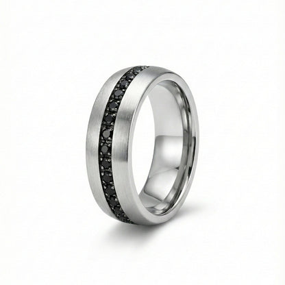 DARK INLAY GROOVE - STEEL - Pure Stainless Steel Men’s Steel-Plated Ring (Size : 17-22-27) - THE MEN THING