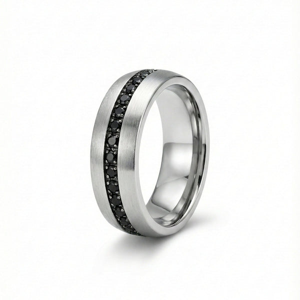 DARK INLAY GROOVE - STEEL - Pure Stainless Steel Men’s Steel-Plated Ring (Size : 17-22-27)
