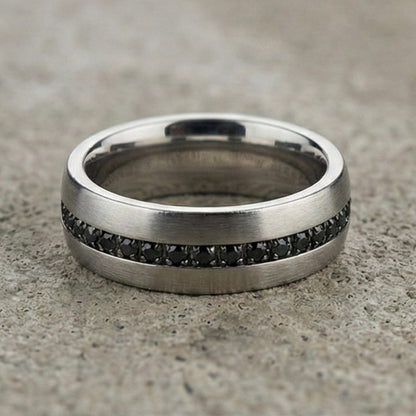 DARK INLAY GROOVE - STEEL - Pure Stainless Steel Men’s Steel-Plated Ring (Size : 17-22-27) - THE MEN THING