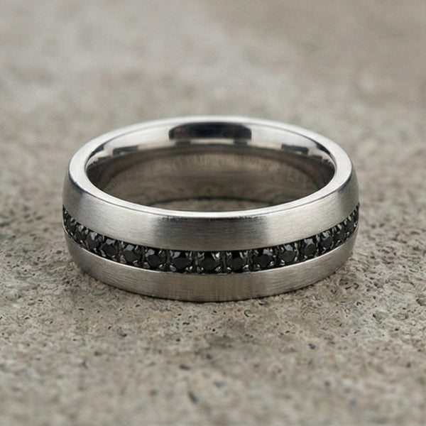 DARK INLAY GROOVE - STEEL - Pure Stainless Steel Men’s Steel-Plated Ring (Size : 17-22-27)