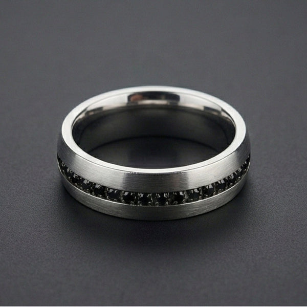 DARK INLAY GROOVE - STEEL - Pure Stainless Steel Men’s Steel-Plated Ring (Size : 17-22-27)