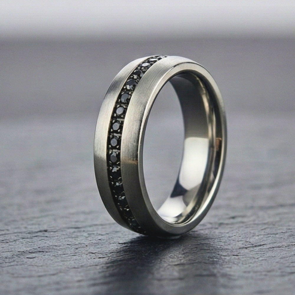 DARK INLAY GROOVE - STEEL - Pure Stainless Steel Men’s Steel-Plated Ring (Size : 17-22-27) - THE MEN THING