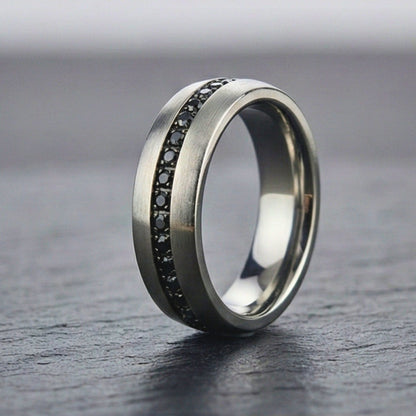 DARK INLAY GROOVE - STEEL - Pure Stainless Steel Men’s Steel-Plated Ring (Size : 17-22-27) - THE MEN THING