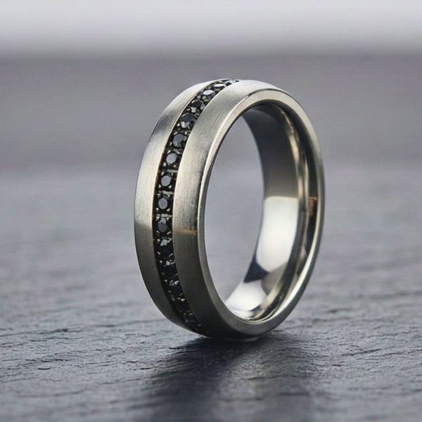 DARK INLAY GROOVE - STEEL - Pure Stainless Steel Men’s Steel-Plated Ring (Size : 17-22-27)
