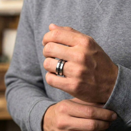 DARK INLAY GROOVE - STEEL - Pure Stainless Steel Men’s Steel-Plated Ring (Size : 17-22-27) - THE MEN THING