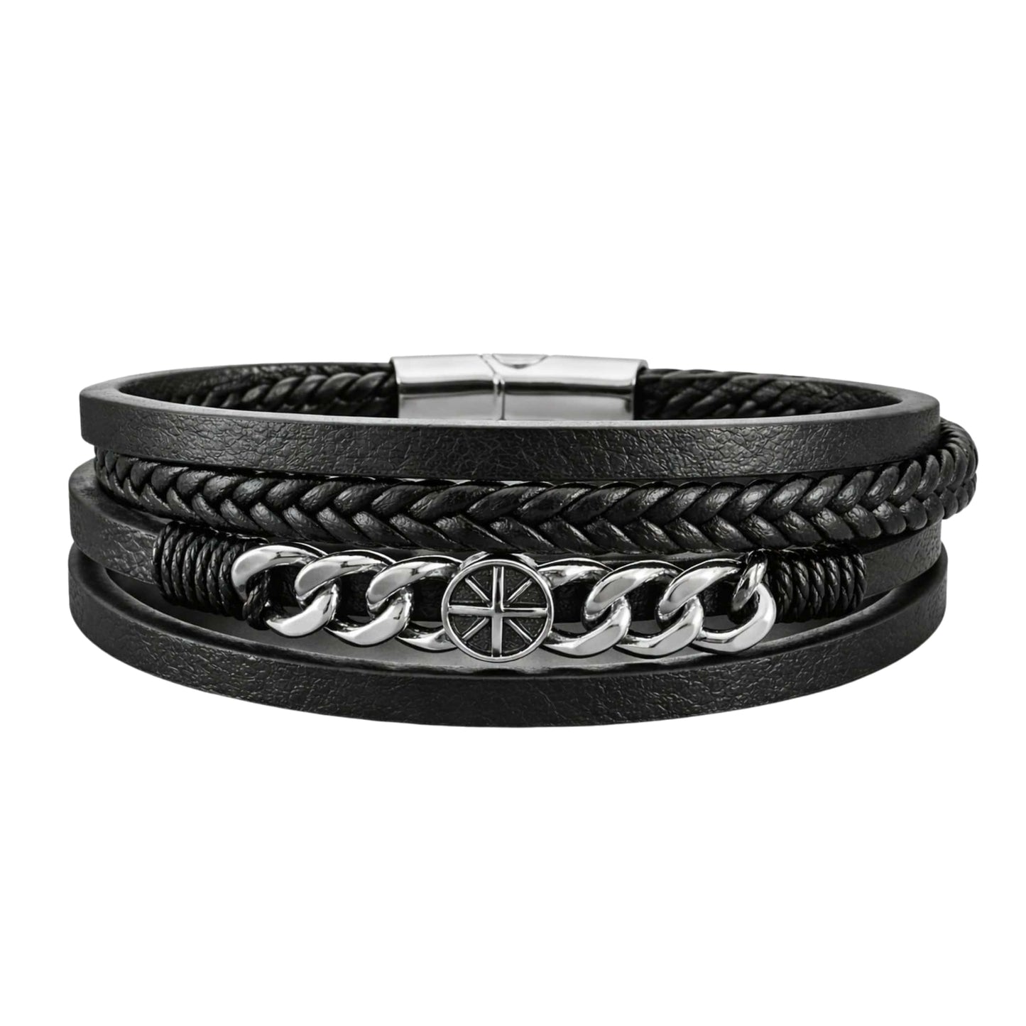 DARK IRONCLAD - Black 25mm Genuine Leather Multi-Layer Bracelet with Stainless Steel Magnetic Buckle for Men & Boys (8 inch) — Leather Bracelet for Men | THE MEN THING