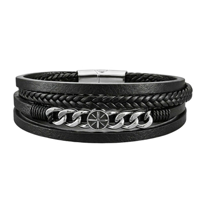 DARK IRONCLAD - Black 25mm Genuine Leather Multi-Layer Bracelet with Stainless Steel Magnetic Buckle for Men & Boys (8 inch) — Leather Bracelet for Men | THE MEN THING