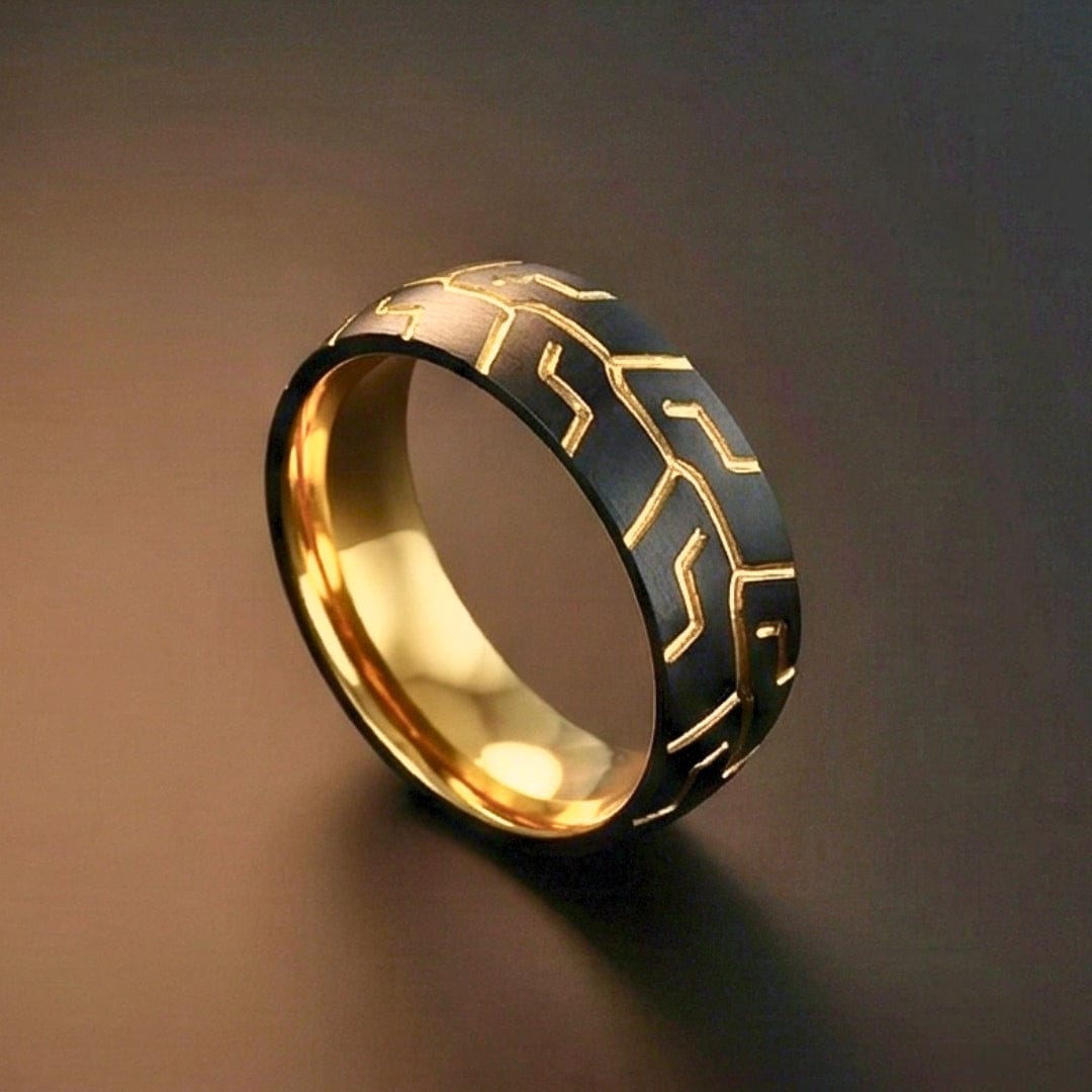 DARK MATRIX RING - Pure Stainless Steel Men’s Gold-Black-Plated Ring (Size : 17-22-27) - THE MEN THING